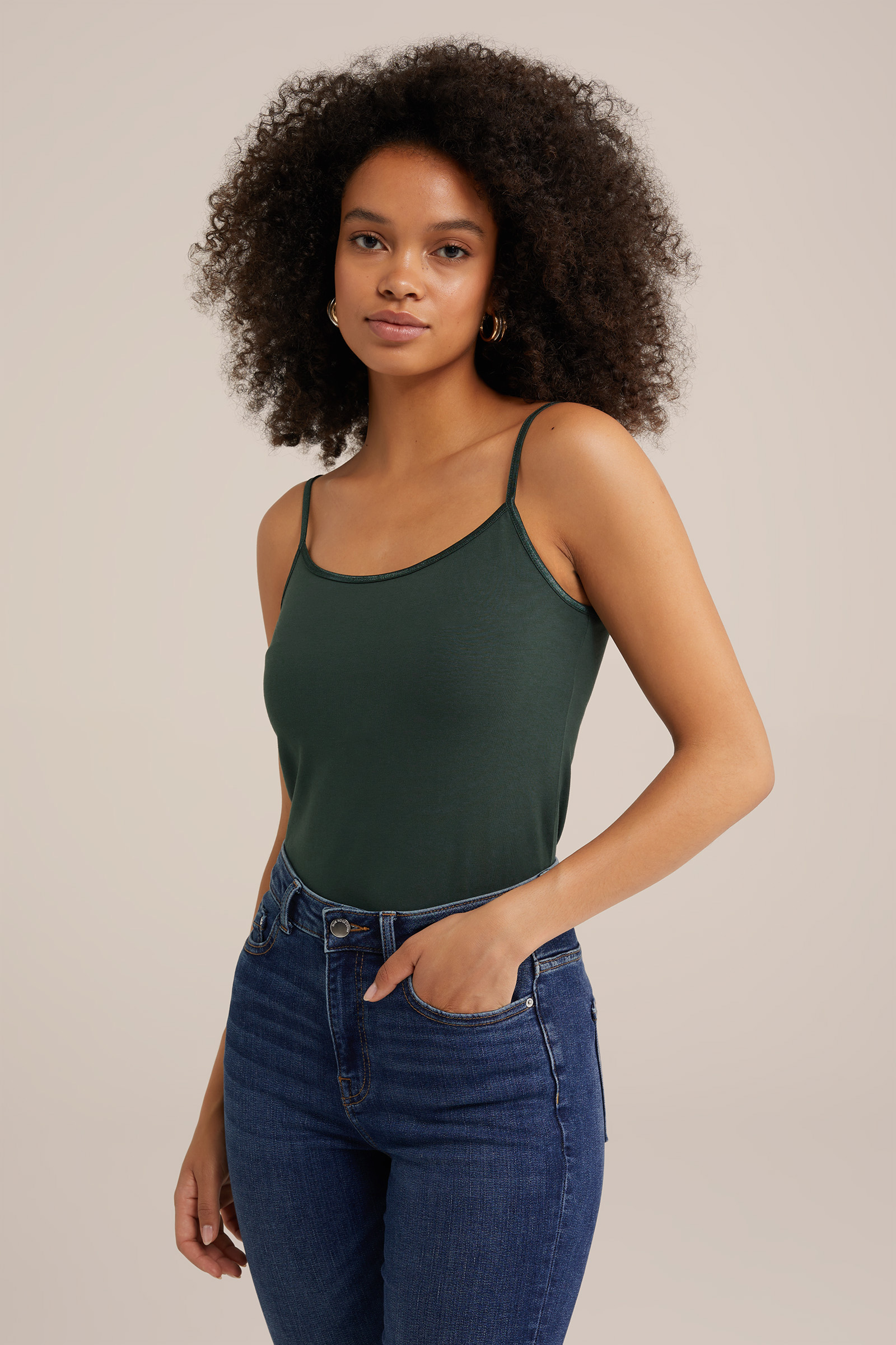 singlet van katoen WE Fashion Donkergroen