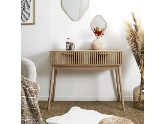 PAJAN - Console 2 Tiroirs Effet Bois avec Tasseaux
