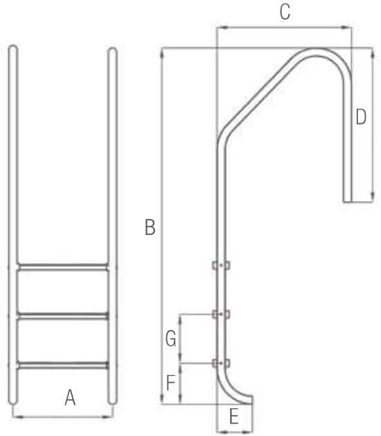 EVOLUTION 3W Einbauleiter weit 3-stufig V2A Edelstahl Pool Handlauf