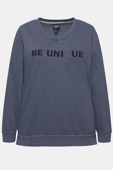 Sweat-Pullover, Schriftzug, V-Ausschnitt, Langarm