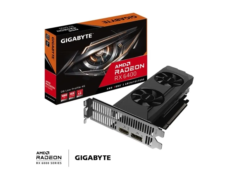 Gigabyte Radeon RX 6400 D6 LOW PROFILE 4G - grafikkort - Radeon RX 6400 - 4 GB GDDR6 - PCIe 4.0 lavprofil - HDMI, DisplayPort