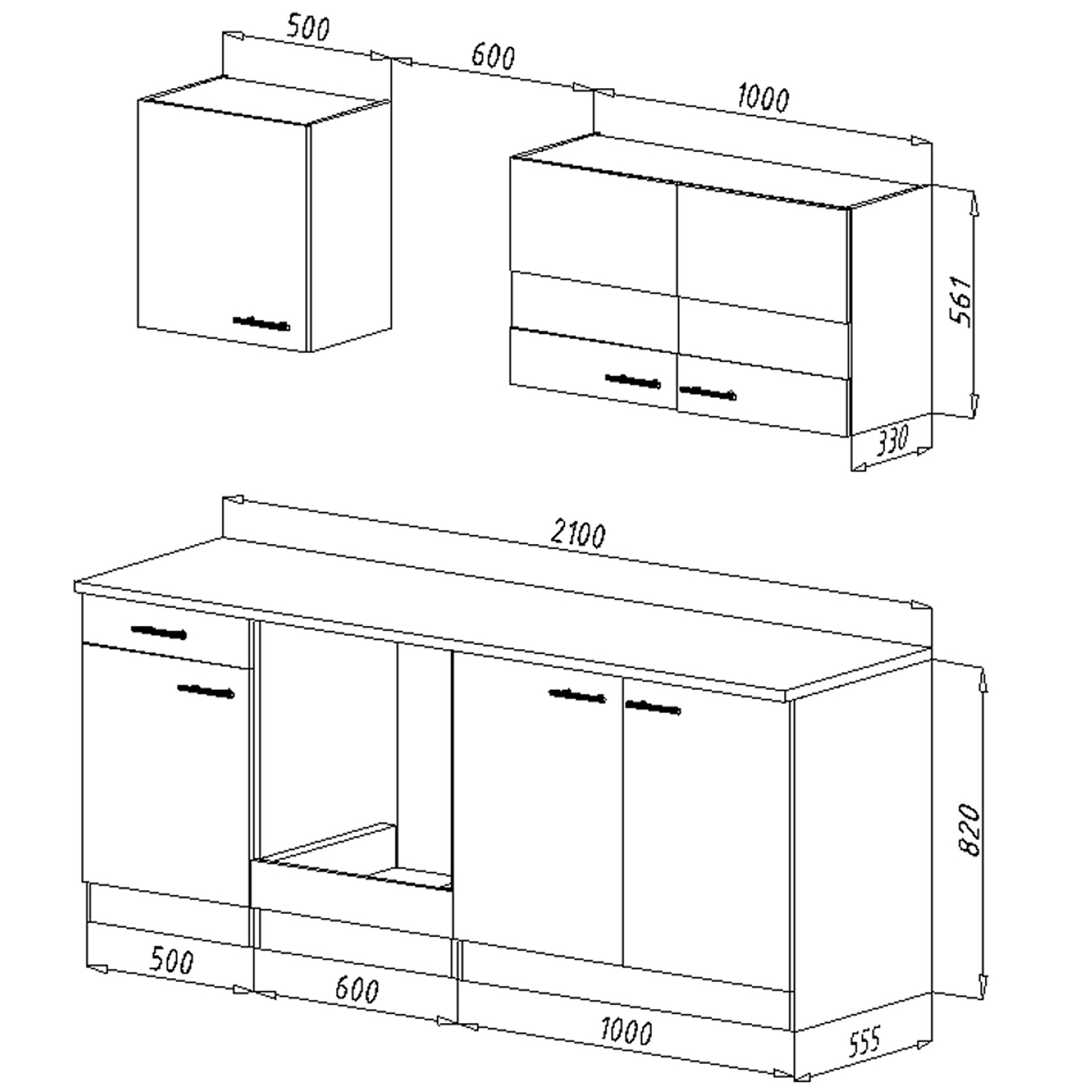 RESPEKTA Küchenzeile - grau - Eiche sägerau - mit E-Geräten - 210 cm