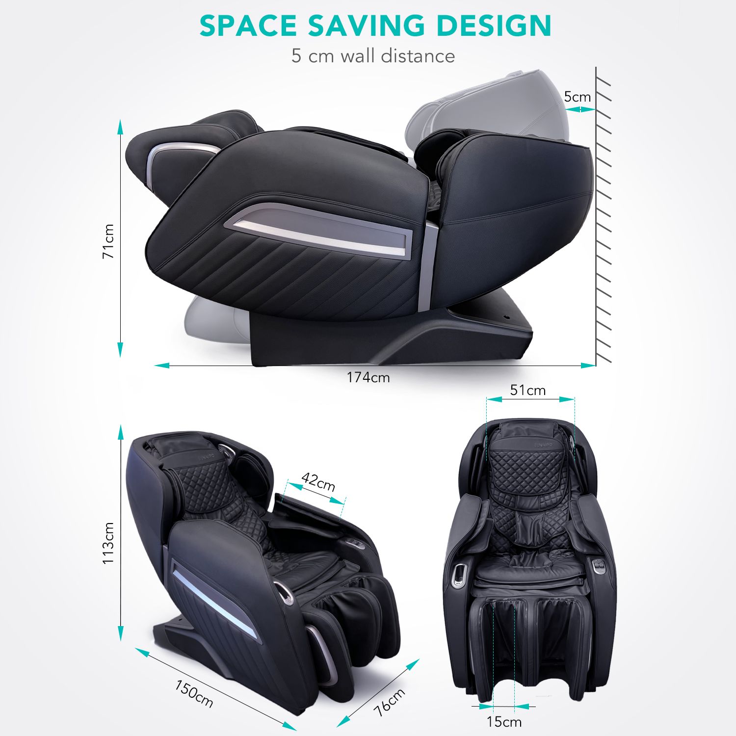 NAIPO Massagesessel Zero-Gravity Massagestuhl mit Wärmefunktion, für Gewerbe