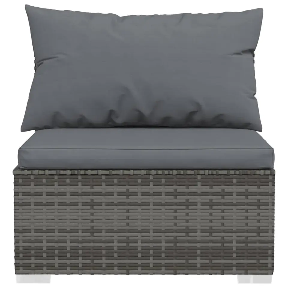 vidaXL - Tuinmiddenbank - Grijs - Poly rattan - Met kussens