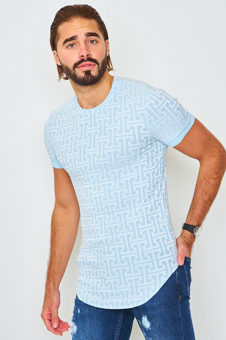 T-shirt bleu ciel motif grec
