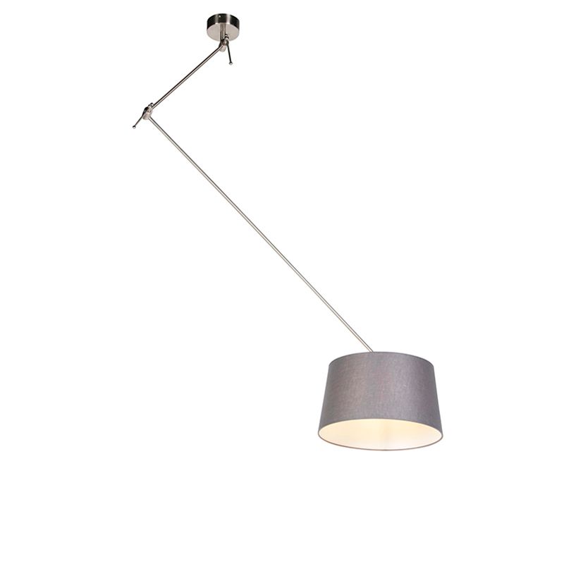 Hanglamp staal met linnen kap donkergrijs 35 cm - Blitz