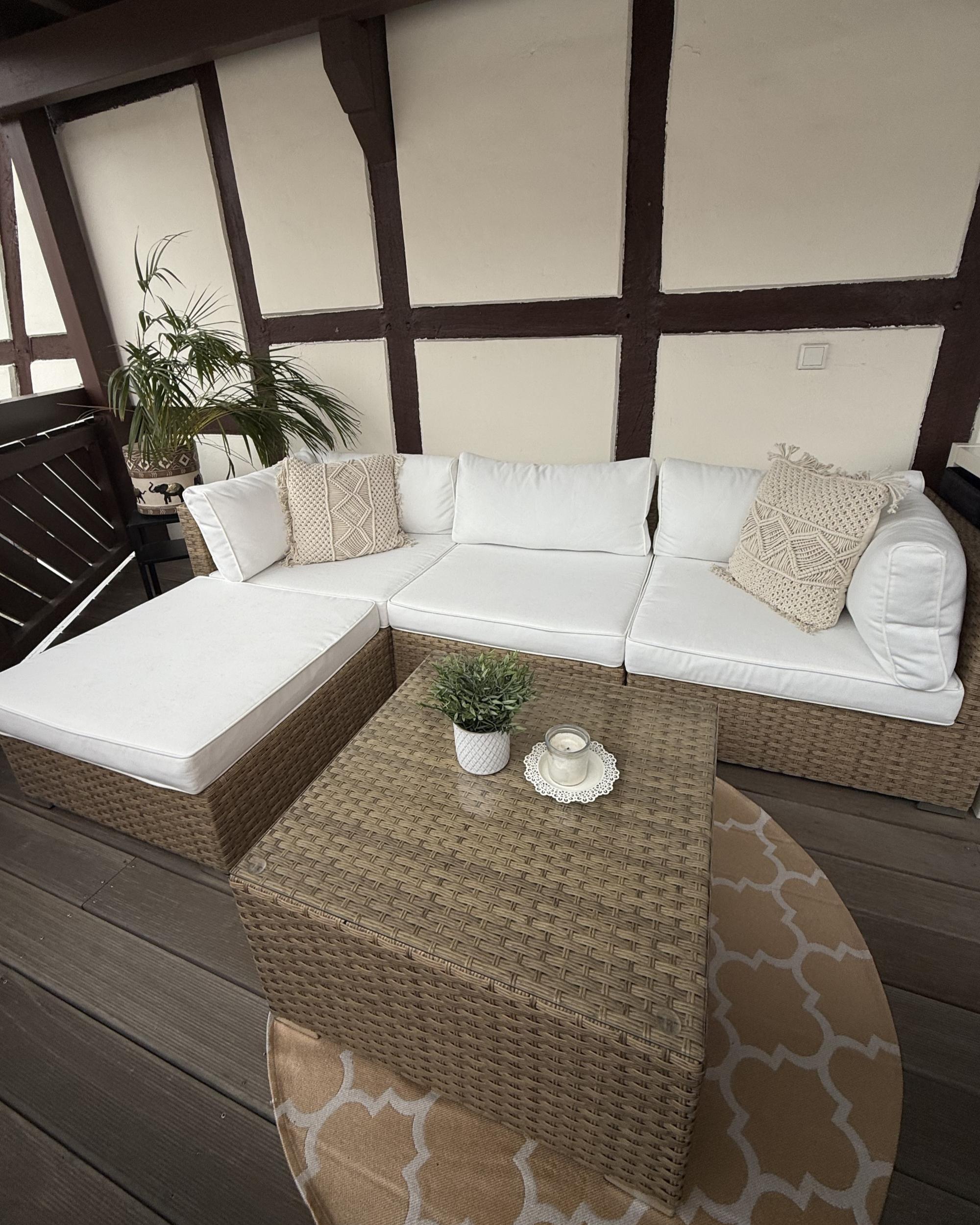 Tuin hoekloungeset met tafel 4-zits SANO rechtszijdig modulair PE rotan Natuurlijk