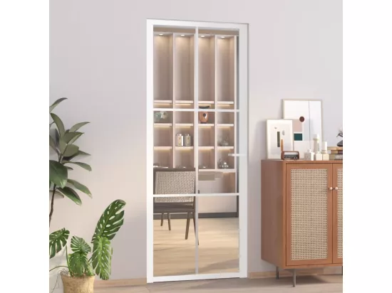 Porte intérieure 83x201,5 cm Blanc Verre ESG et aluminium