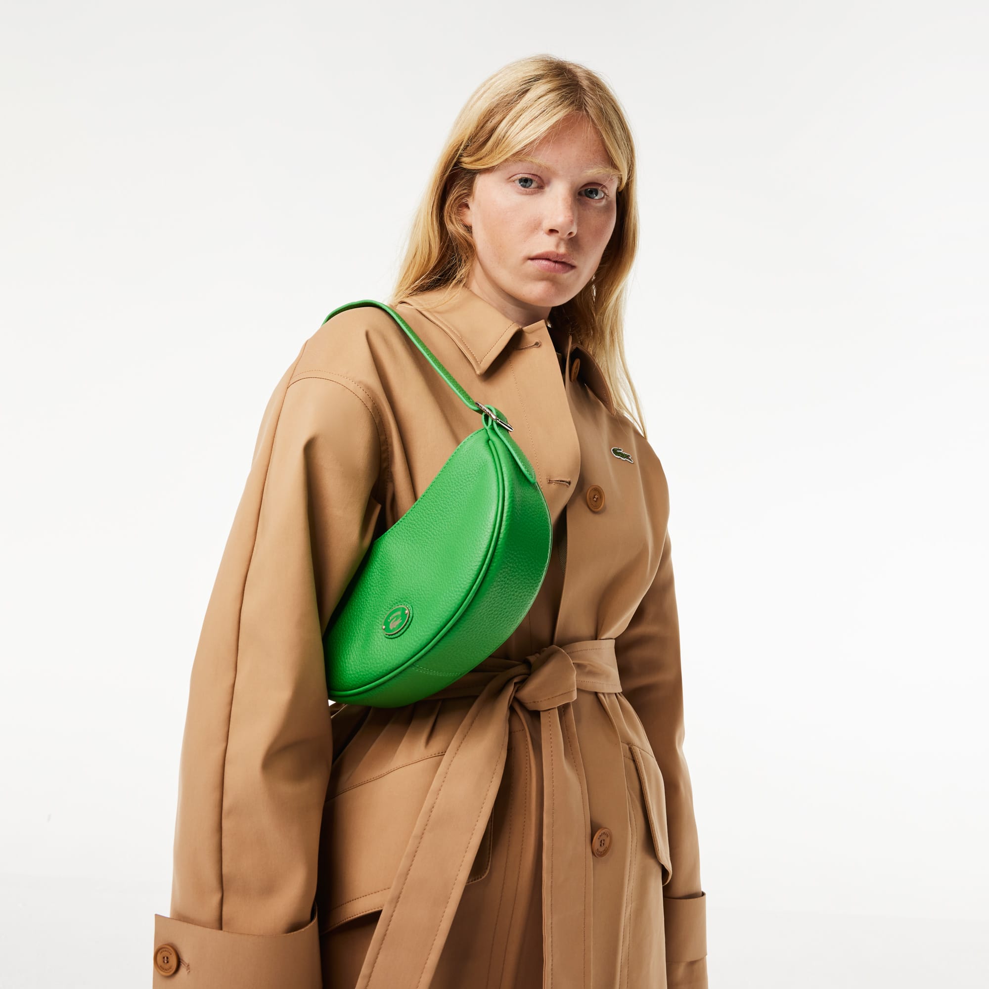 Sac demi-lune femme Lacoste en cuir grainé Sacs à bandoulière - Vert - Lacoste - Femme