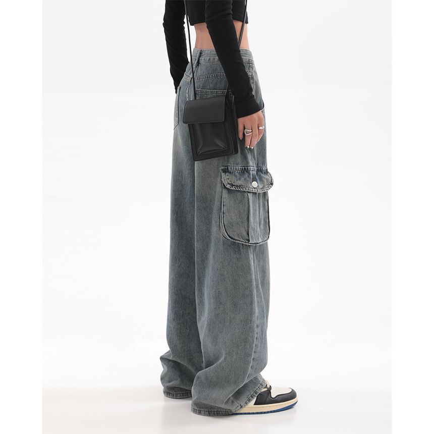 Rosesand - Lage taille gewassen zak losse wijde jeans