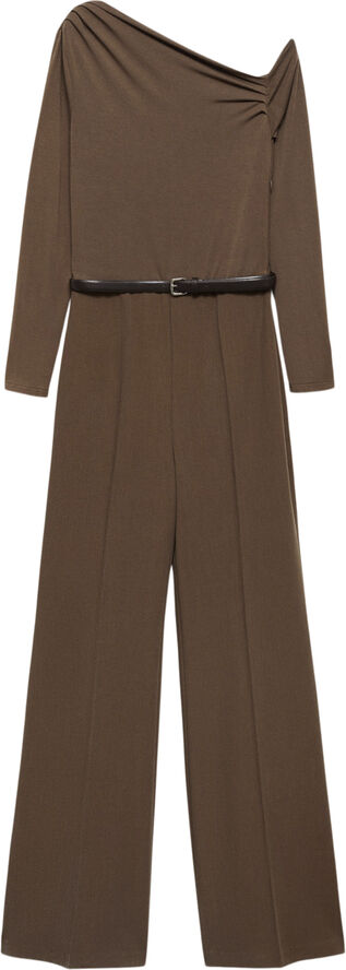 MANGO Asymmetric belt jumpsuit Brown