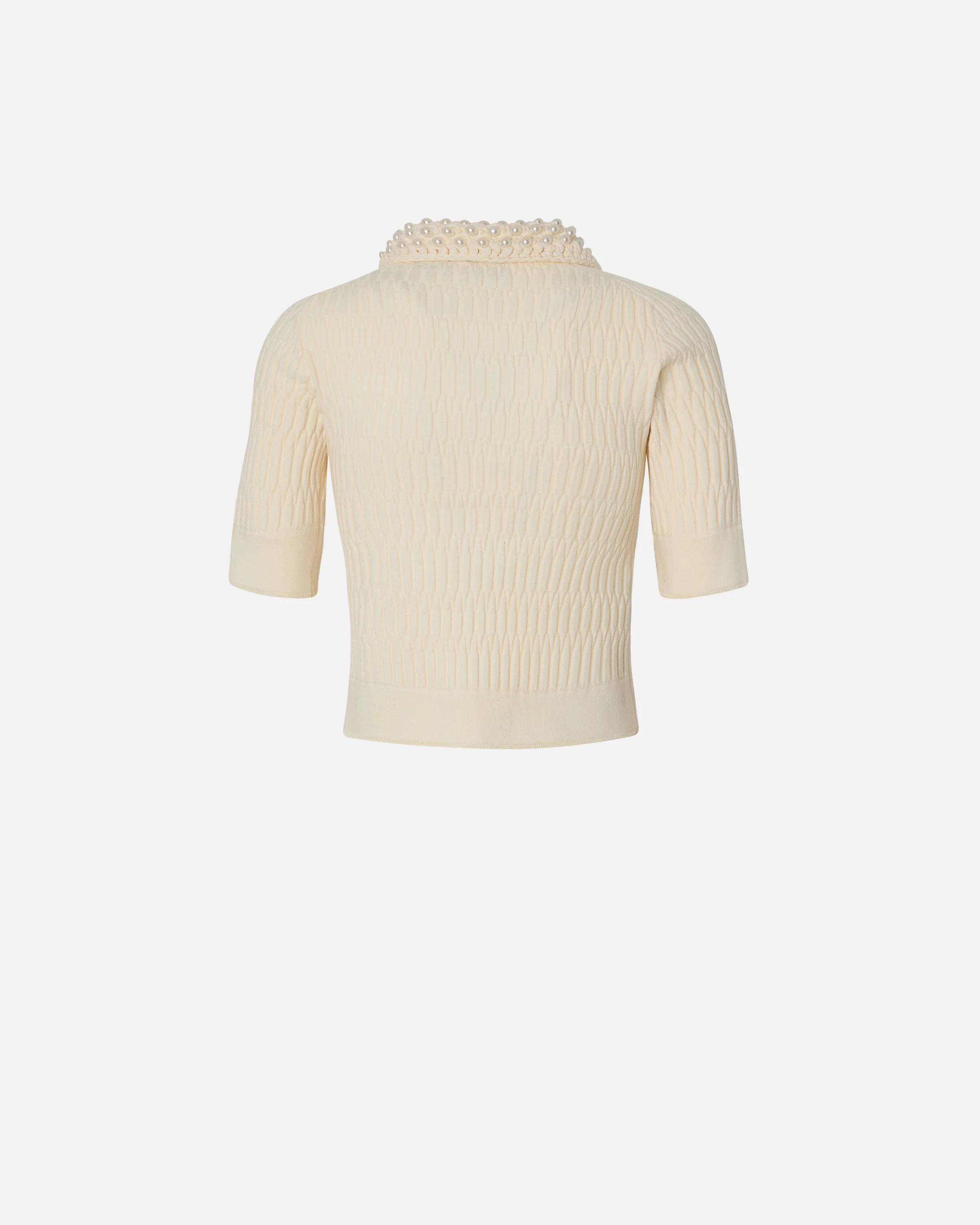 Polo court avec col en crochet à perles | Blanc