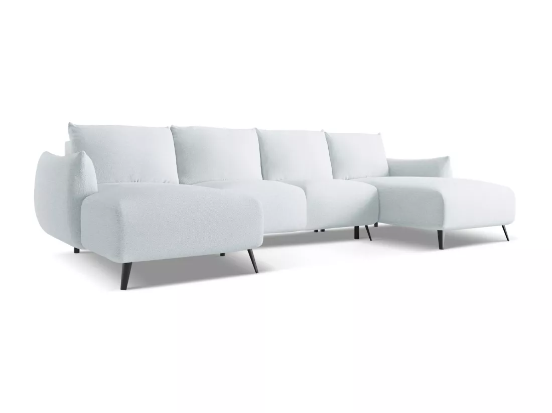 Canapé d'angle panoramique convertible en tissu chenille - bleu clair - MALIE