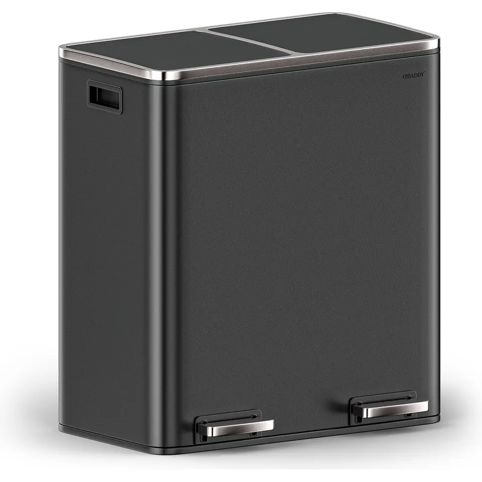 O’DADDY Prullenbak 60L - 2 Vakken - Voetbediening - Soft-Close - Zwart