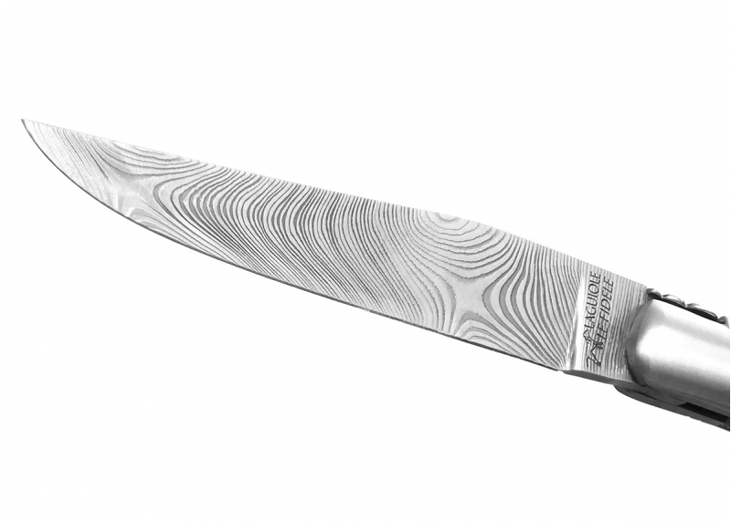 Couteau Laguiole collection damas avec un manche en ivoire de mammouth et 2 mitres en acier inoxydable