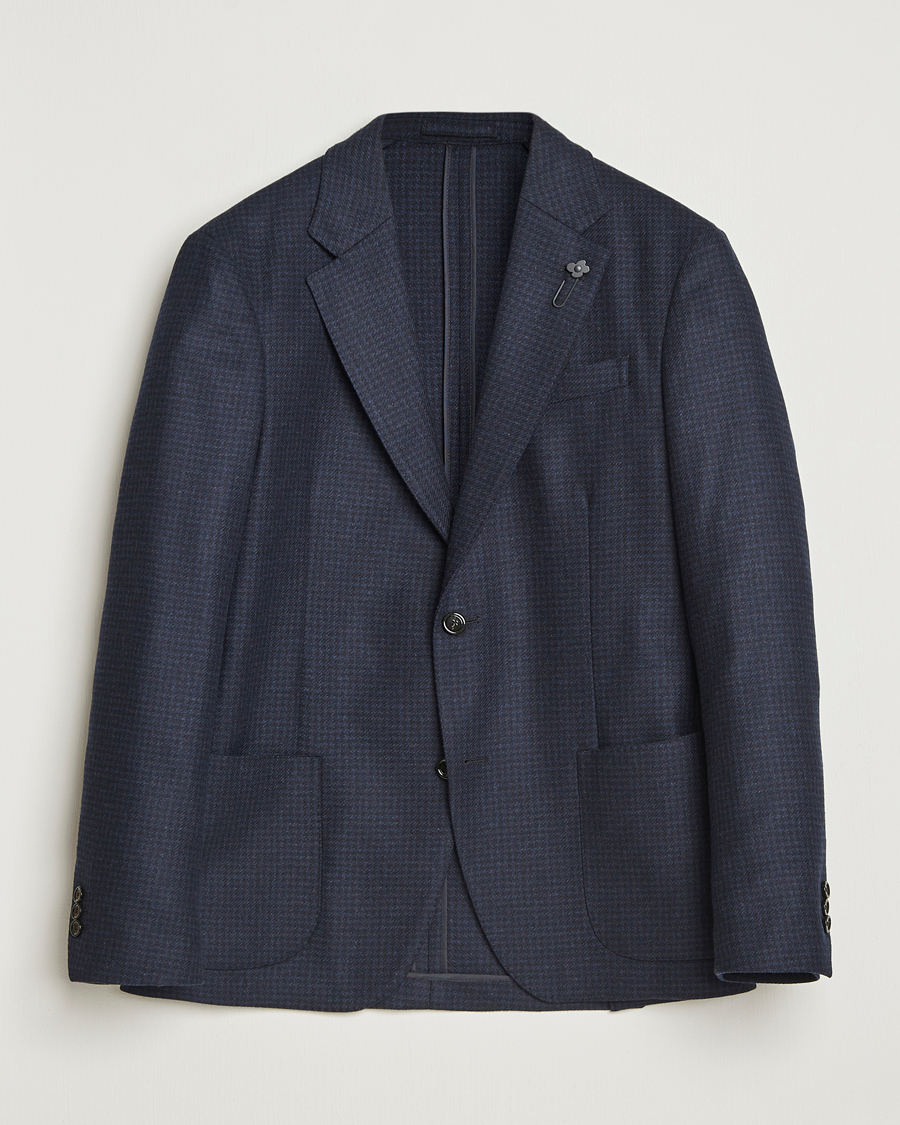 Lardini Checked Wool Blazer Navy