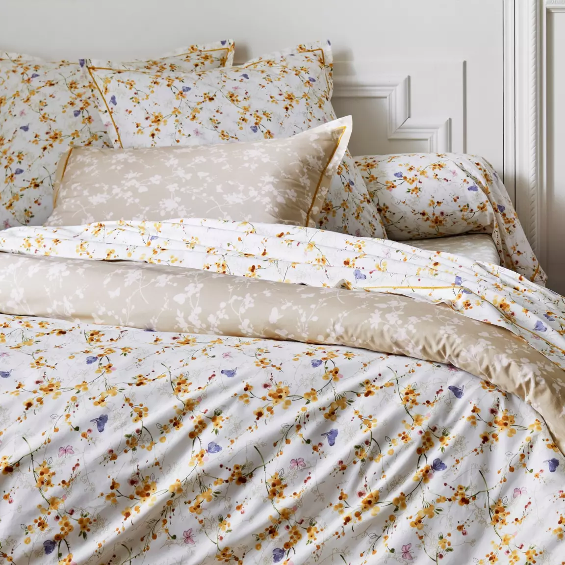 Taie de traversin percale de coton (L200 cm) Bel amour Jaune