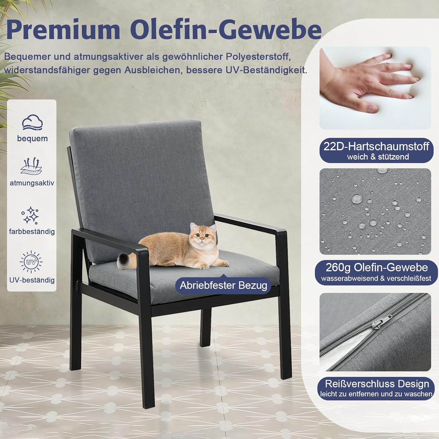 Atenza Gartenmöbel Set 6 Personen, 6+1 Aluminium Tisch und Stühle Set, 6 Sessel, 1 WPC Esstisch, inkl. Auflagen, Wetterfest Terrassenmöbel für Garten Terrasse Balkon (Schwarz, 6 Sessel+1 Esstisch)