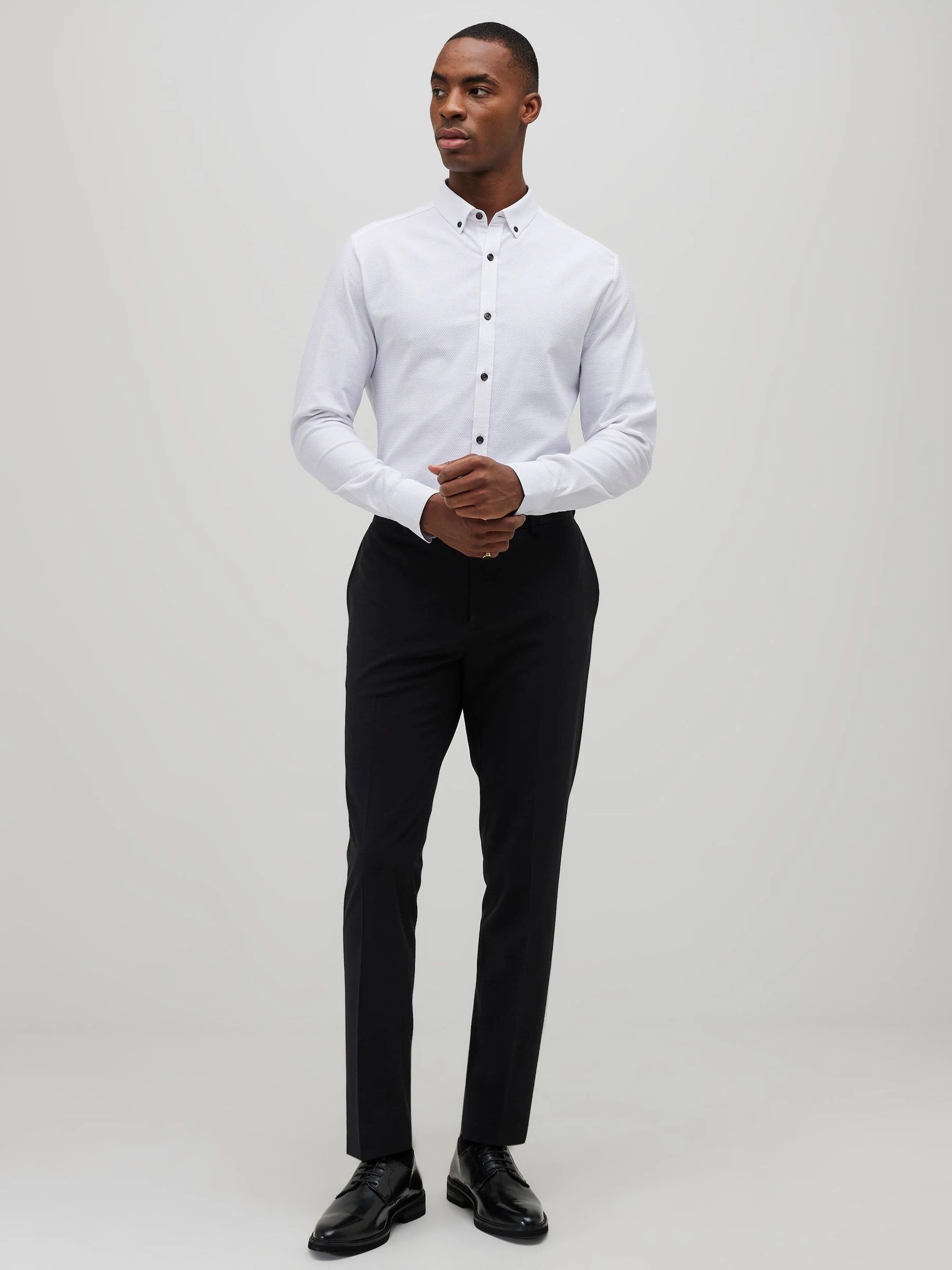 Wit - River Island Long Sleeve Textured Muscle Fit Shirt