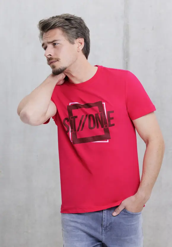 T-Shirt mit Logo Print - hibiscus red