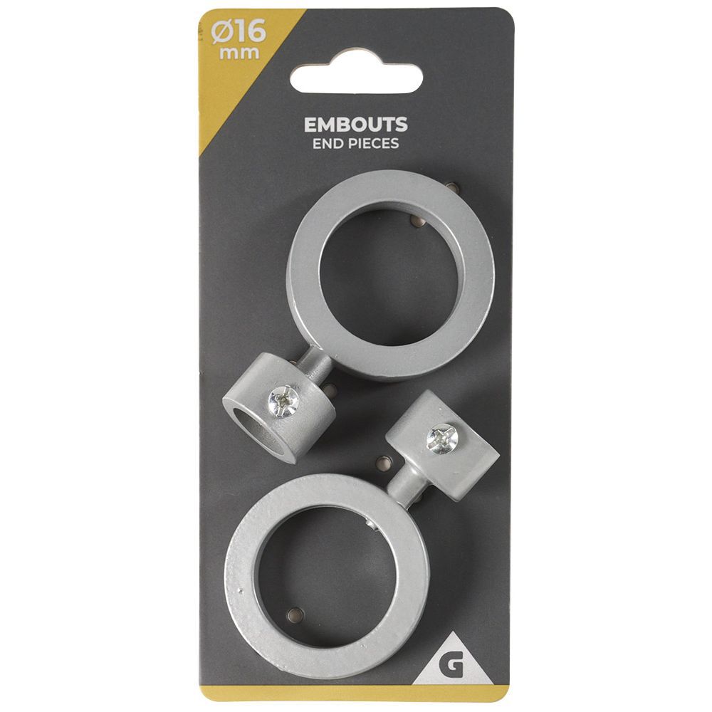 Embout tringle à rideau Ø16 mm métal forme ronde gris mat x2