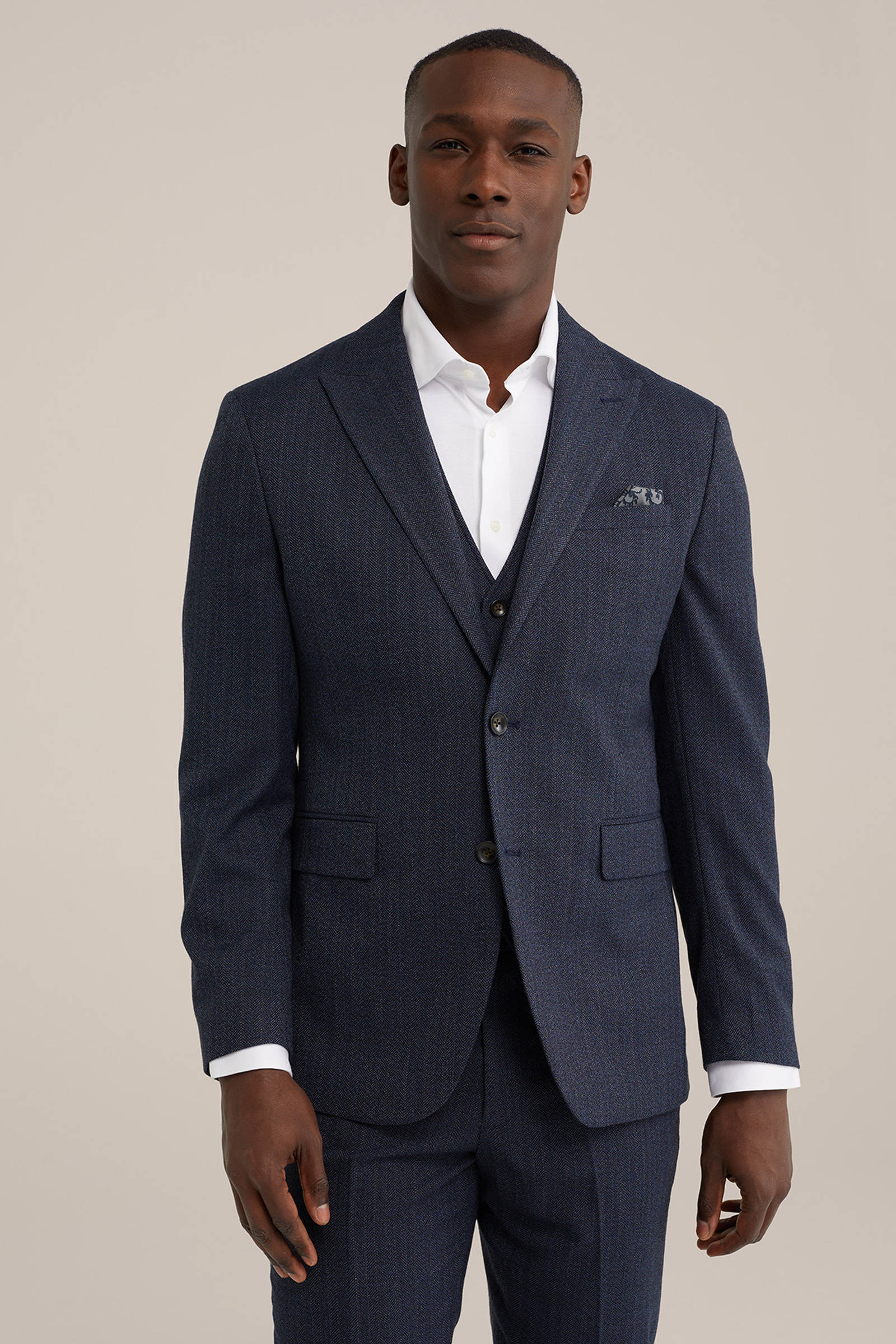 WE Fashion gemêleerd slim fit colbert Micah met jacquard faded night