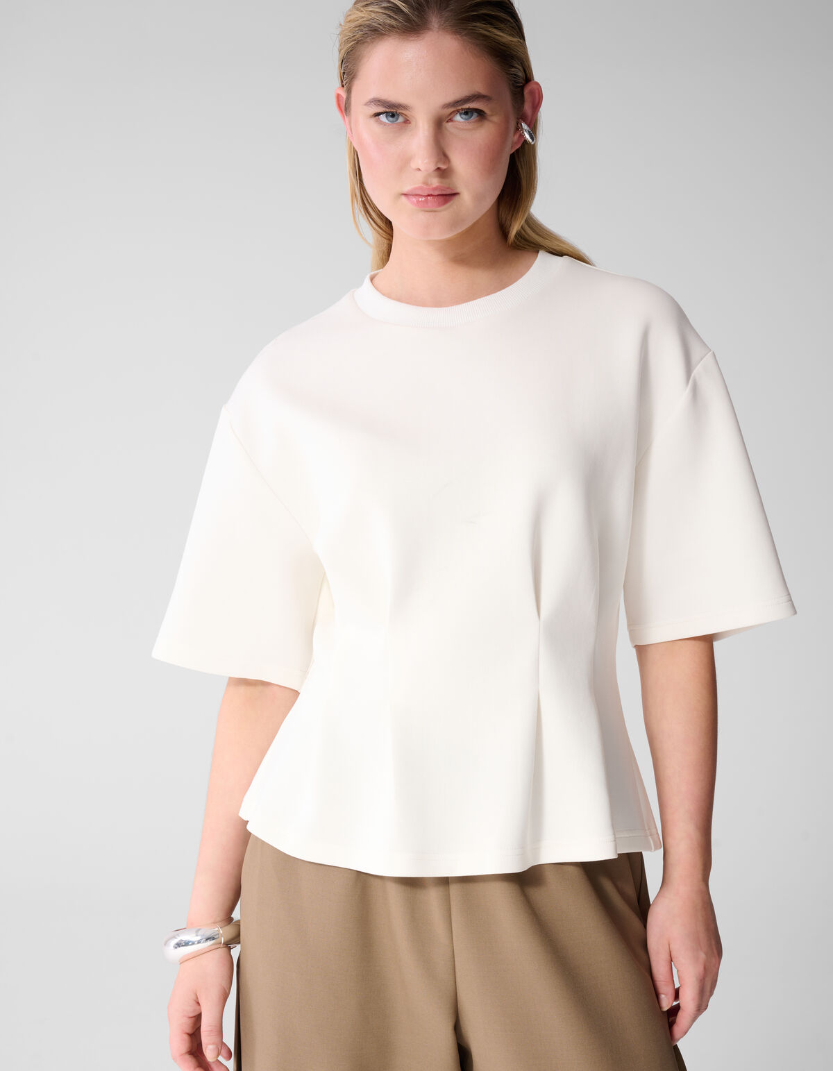 Peplum Scuba T-shirt Gebroken Wit