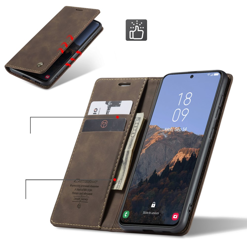 Samsung Galaxy S23 5G Leder Tasche Flip Wallet Etui mit Kartenfächern - Dunkelbraun