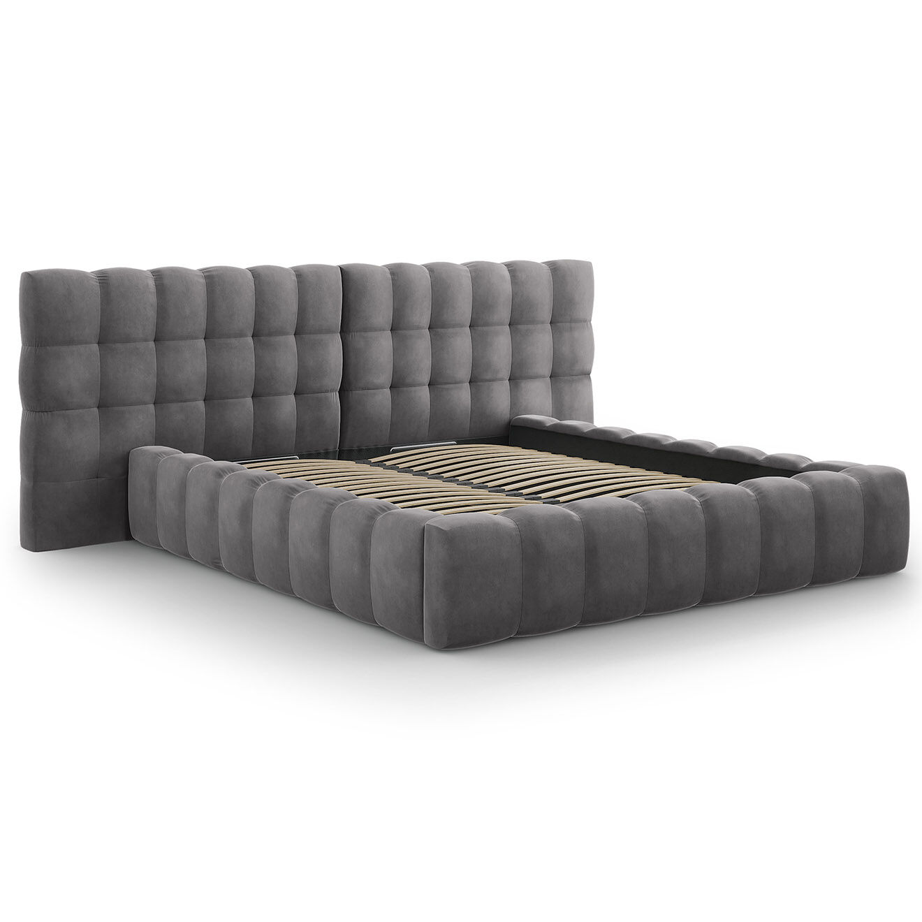 Cosmopolitan Design Lit avec coffre de rangement Bali Velours gris - 180x200 cm