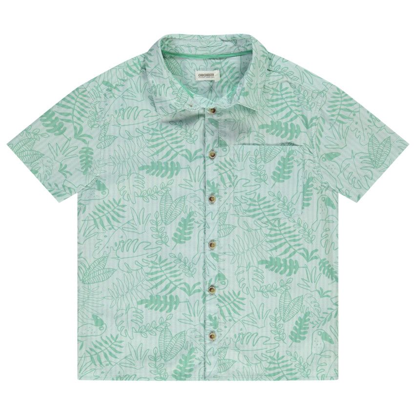 Chemise manches courtes imprimé feuillage pour garçon - Bleu