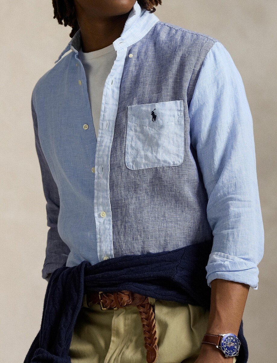 POLO RALPH LAUREN<br>Camisa de linho com patchwork