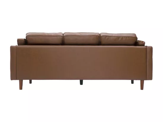 Canapé vintage 3 places cuir marron et bois foncé BRADLEY