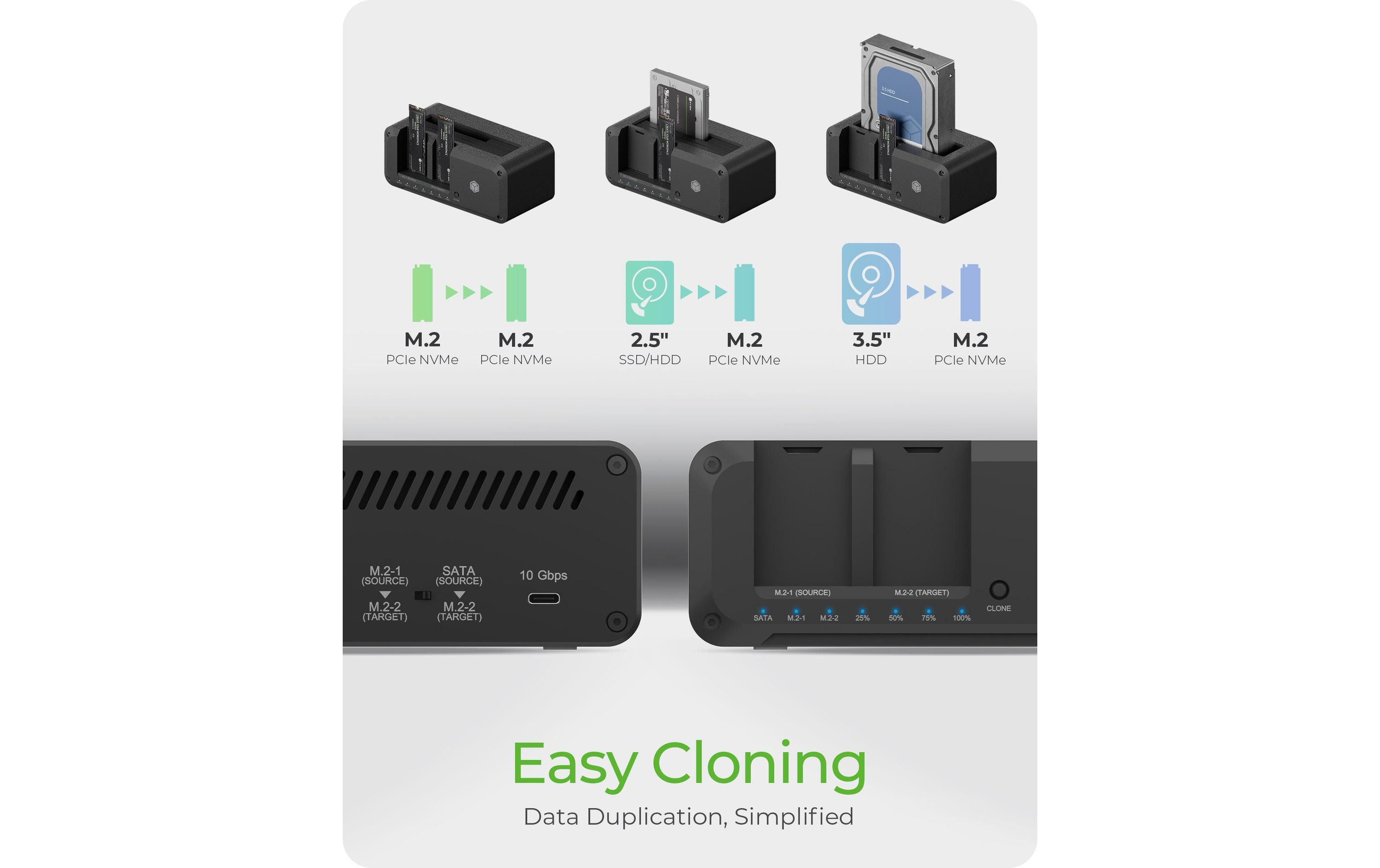 Docking- und Klonstation IB-2924 MSCL-C31Clone & DockingStation für SATA & M.2 HDDs/SSDs mit USB 3.2 Gen 1 Type-C Anschluss