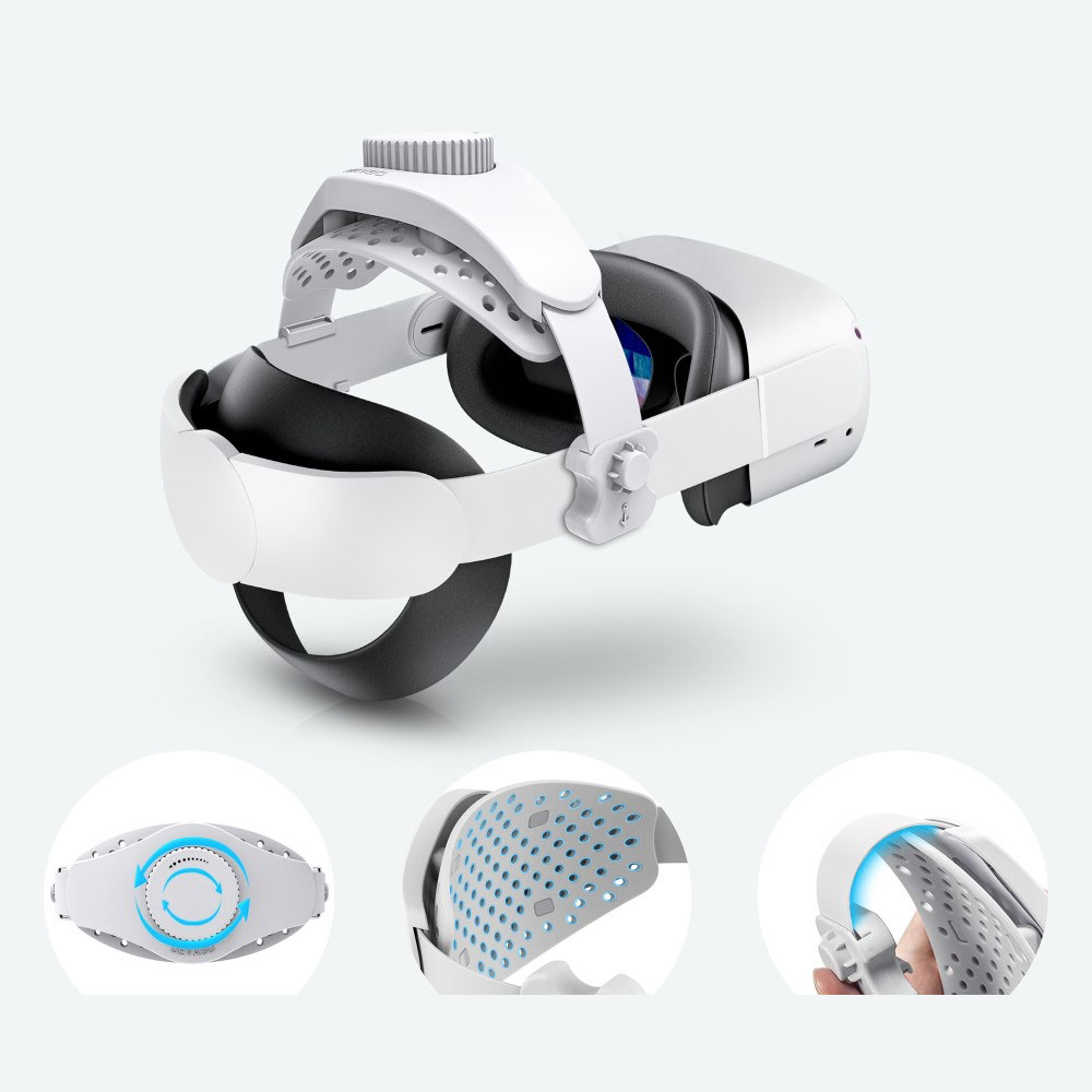 Meta Quest / Oculus Quest 3 / 2 / Pro und Pico 4 Kopfband Schutzriemen zur Druckreduzierung (Grössenverstellbar) - Weiss