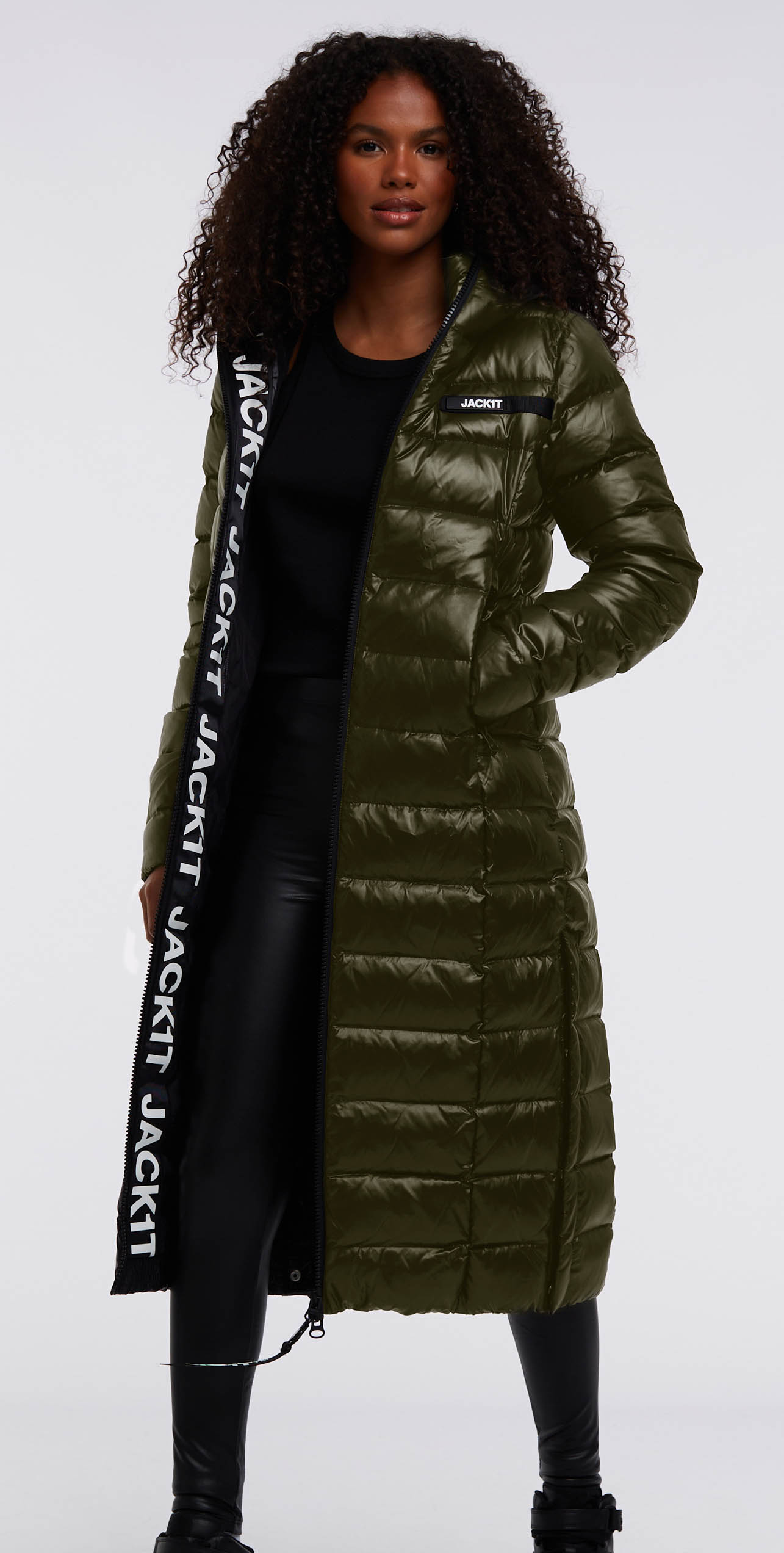 R3D Slick Coat Extra Long Dame Olive