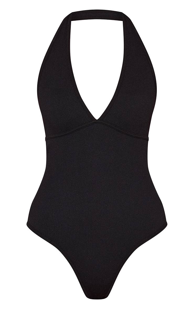 Noir Body Côtelé Contour Dos Nu À Encolure Américaine