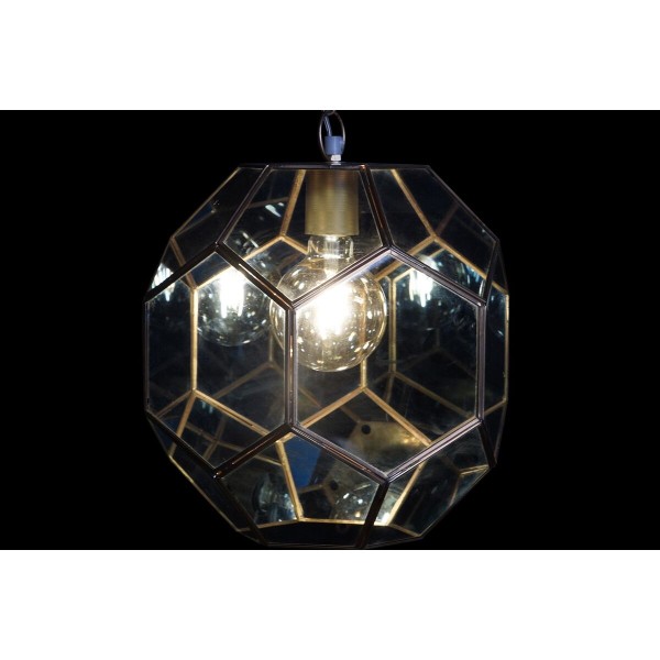 Suspension verre bleu doré laiton 50 w (28 x 28 x 31 cm)