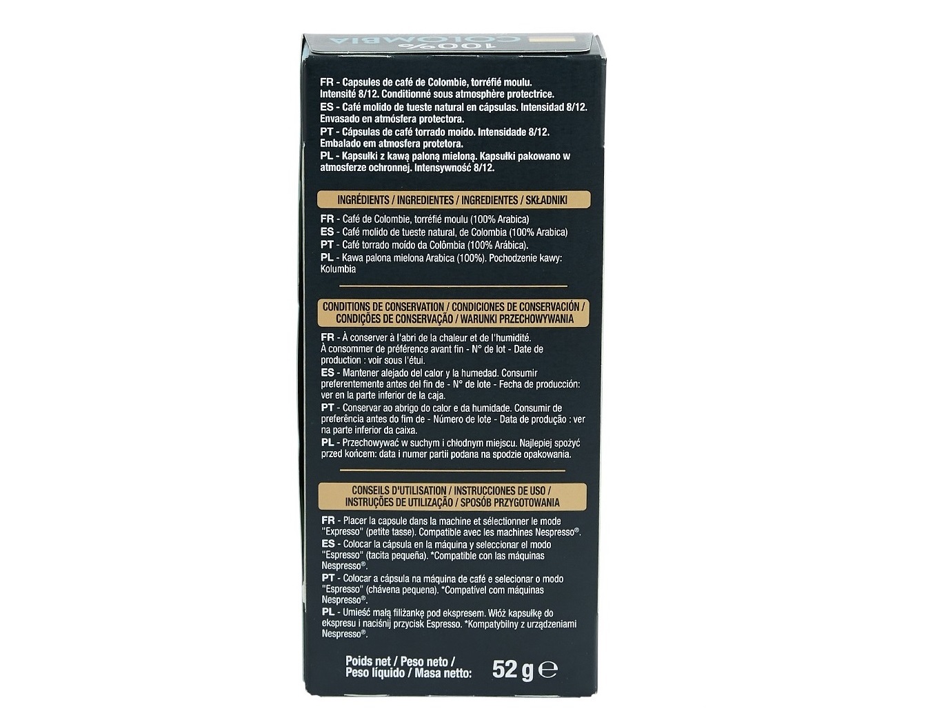 CÁPSULAS CAFÉ AUCHAN COMPATIVEL NESPRESSO ALUMINIUM COLOMBIA 10 UN