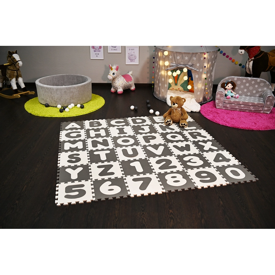 knorr toys® Puzzlematte - Alphabet + Zahlen grau-weiß