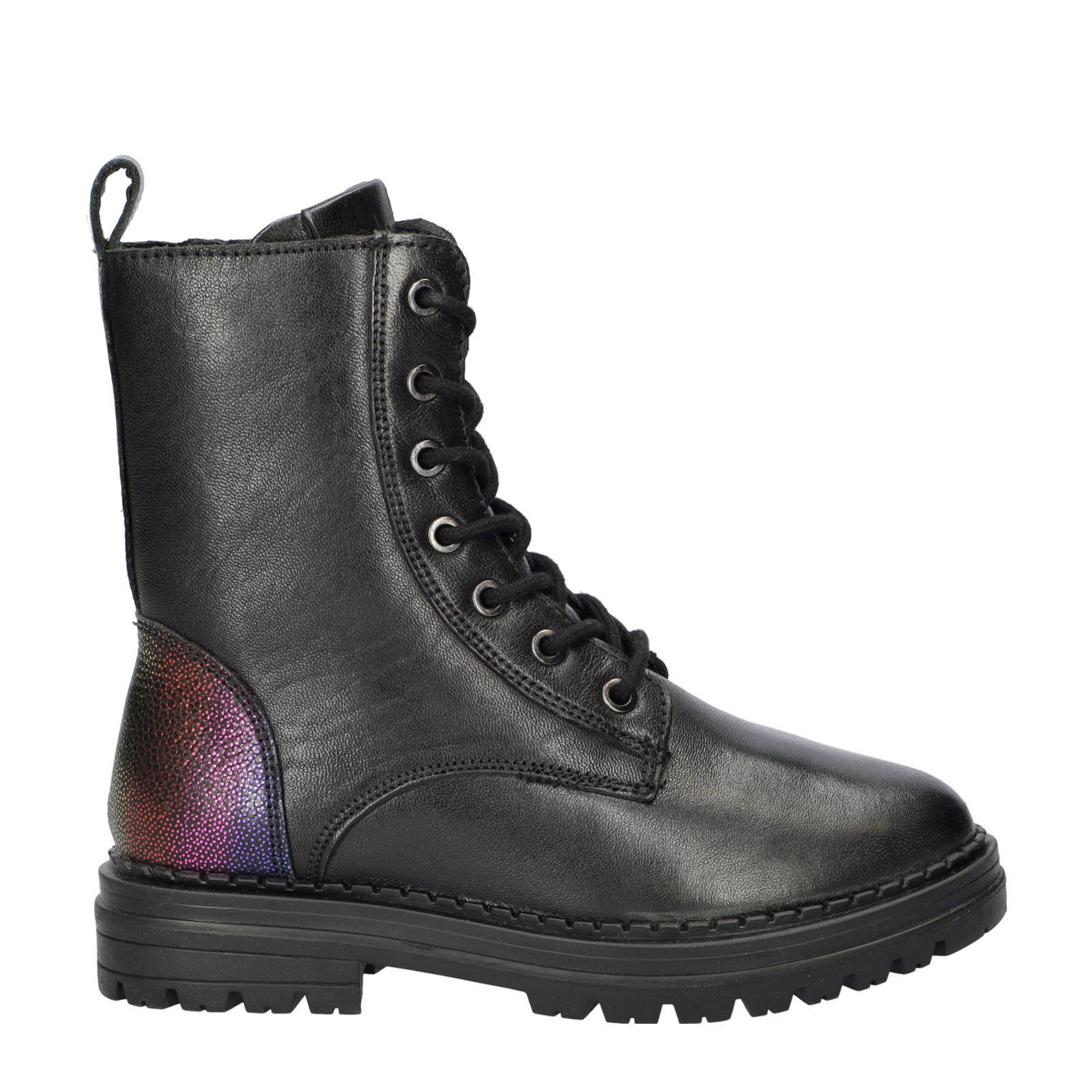 Nelson Kids leren veterboots zwart