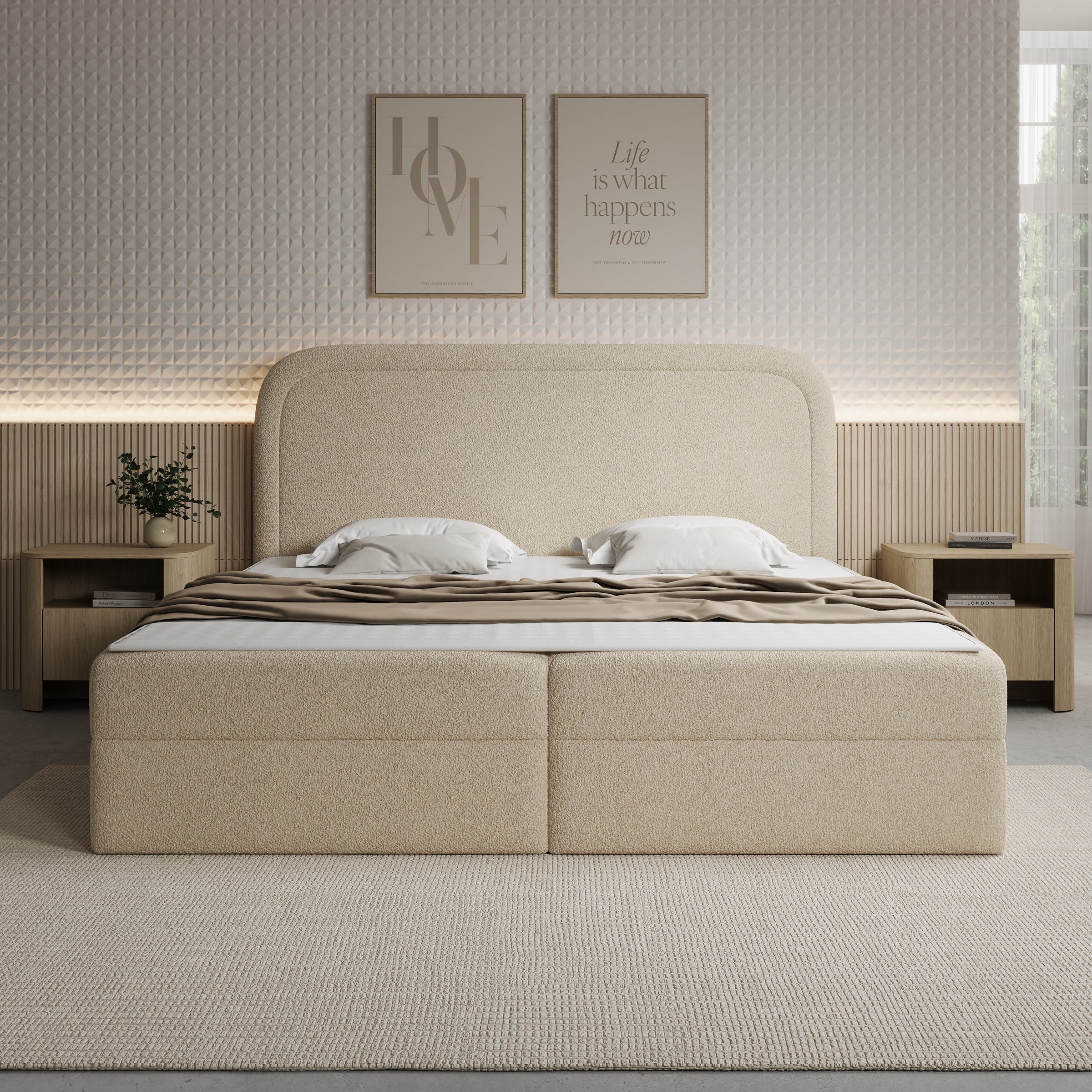 Bastide - Boxspring - Teddystof beige - 200x200 cm