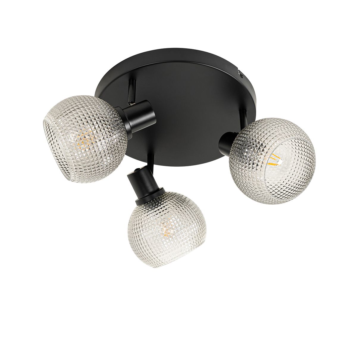 Design spot zwart met smoke glas 3-lichts rond - Chico