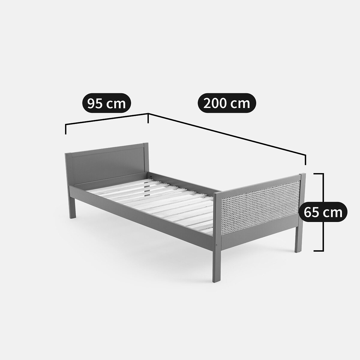 LA REDOUTE INTERIEURS<br>Cama de solteiro em pinho e junco com estrado de ripas, Caneo