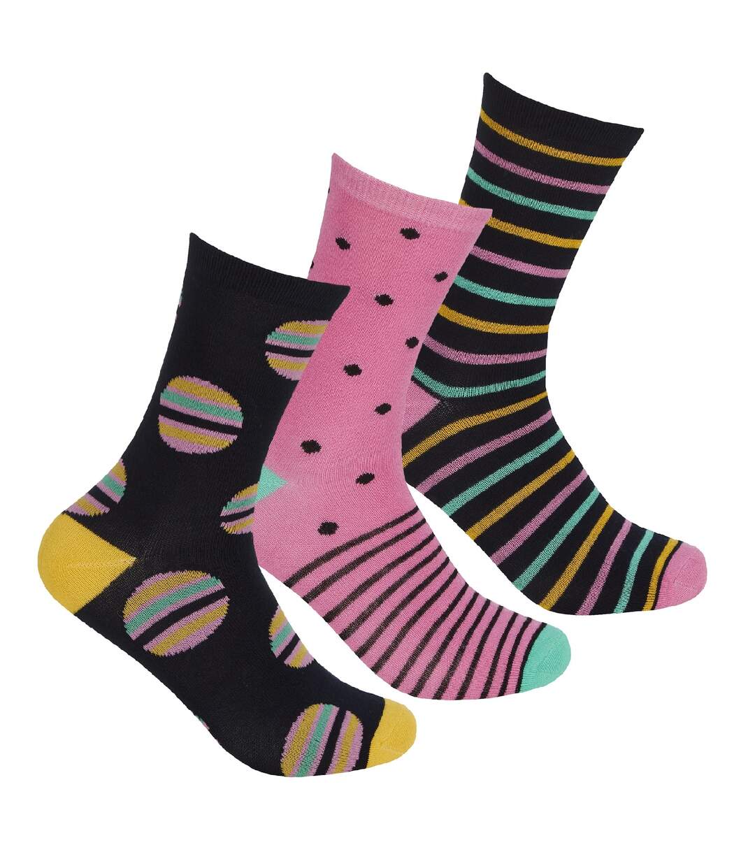 Pandastick - Chaussettes STRIPES & SPOTS - Femme (Noir / Rose) - UTUT1389