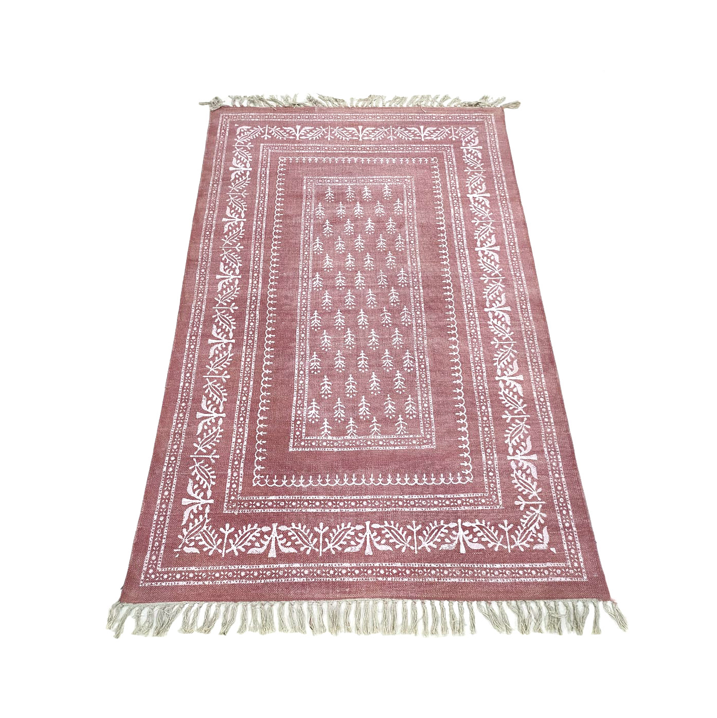 Blockprint-Teppich 'Amar', rot, weiß, B 200 cm, L 140 cm von fischer's lagerhaus