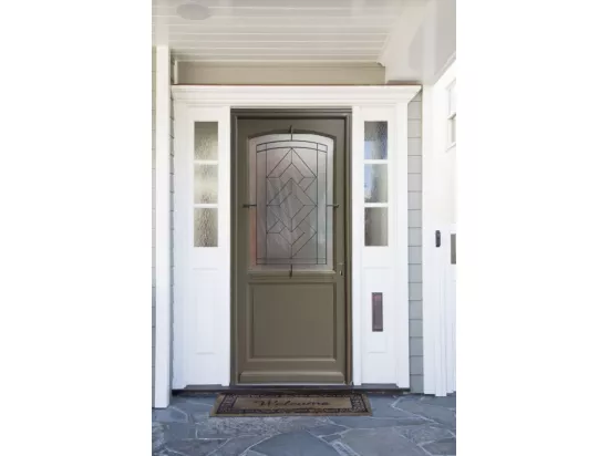 Porte D'Entrée Bois Vitrée, Elsie, Vert Ral7002, H,215Xl,90 P,Gauche + Poignée Et Barillet (Ref 010403Fp) Cote Tableau