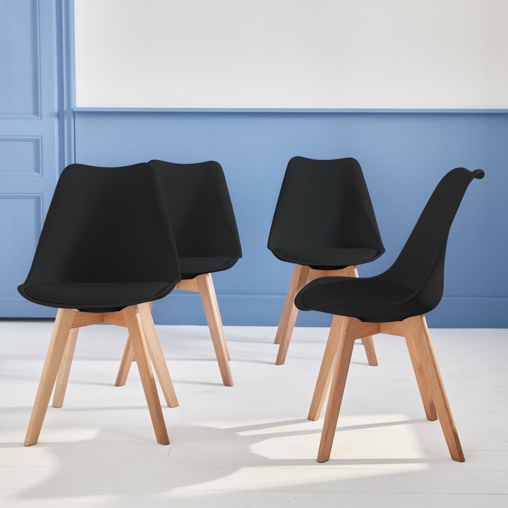 Lot de 4 chaises scandinaves. Pieds bois de hêtre. Chaise 1 place. Noirs