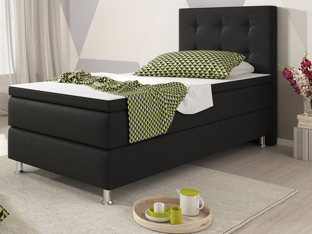 Boxspringbett - schwarz - mit Topper - H3 - 90x200 cm