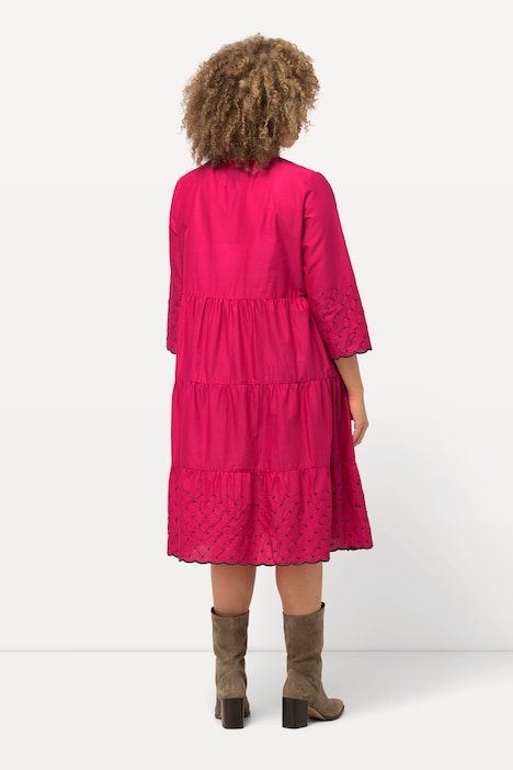 Kleid, A-Linie, Wellenkanten, Tunika-Ausschnitt, 3/4-Arm