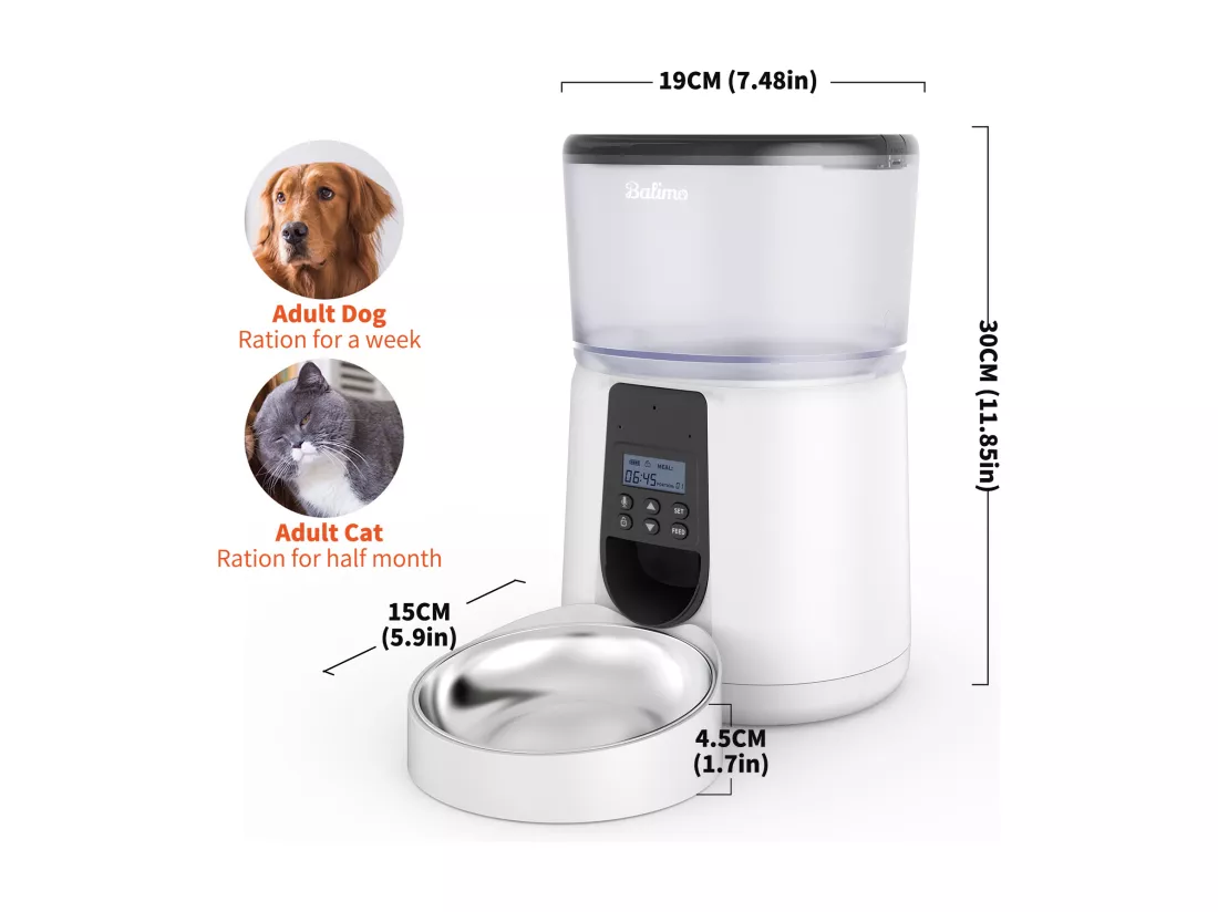 Balimo 4L Distributeur Croquettes Chat Automatique,Bol en Acier Inoxydable pour Animaux Domestiques,Distributeur De Nourriture SèChe pour Chats（B